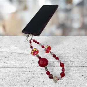 Handmade Red Beaded Phone Charm